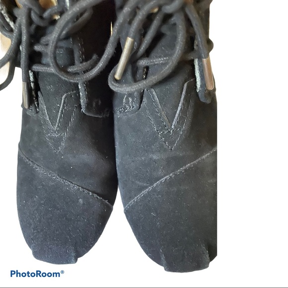Toms wedge high heel boots black suede size 7 - Picture 5 of 11